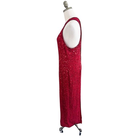 Vintage Laurence Kazar Red Sequin Full Length Dress Size S/M Racerback Crew Neck - Picture 3 of 10